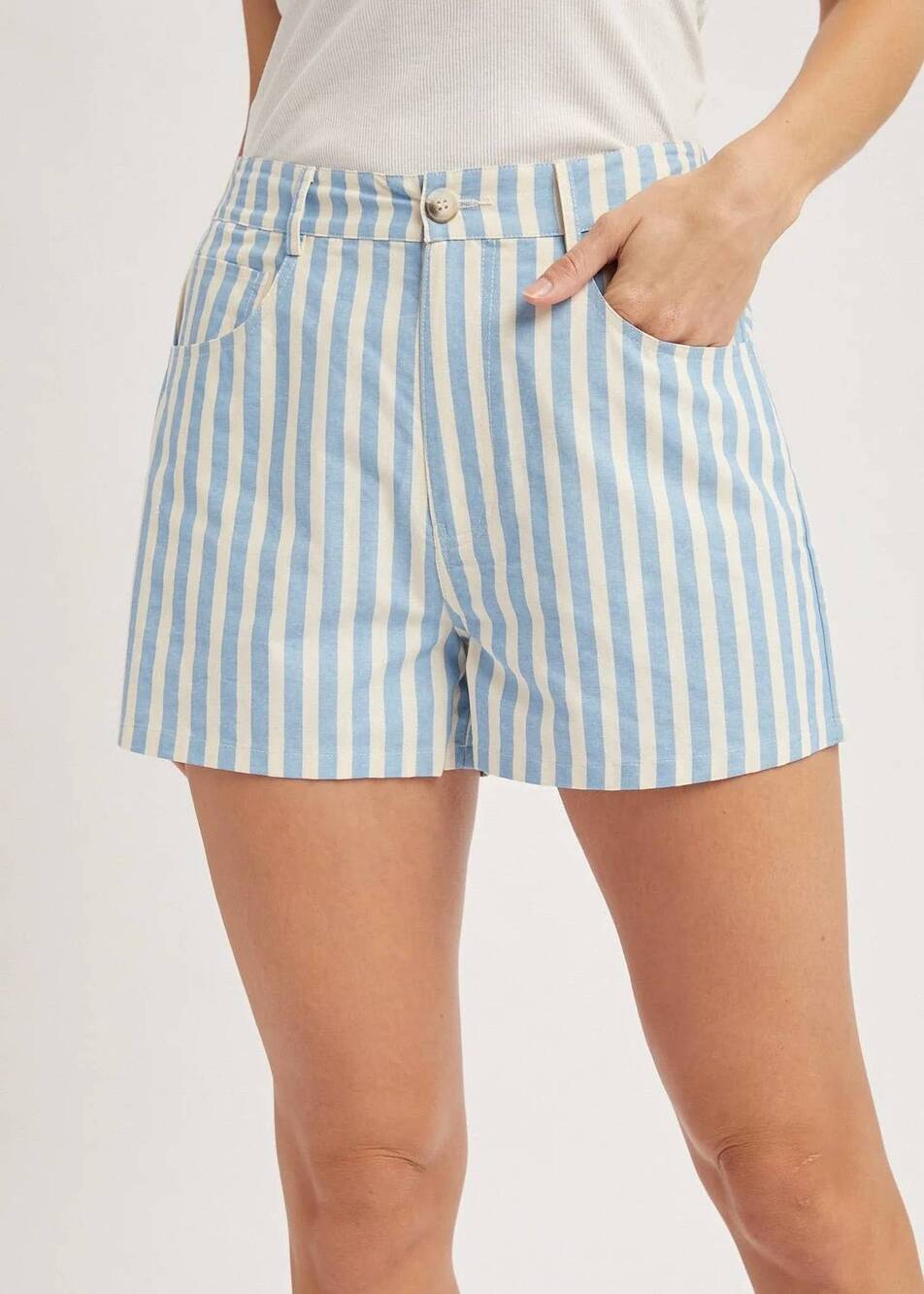 NEW WISHLIST boardwalk babe striped shorts in baby blue, ivory